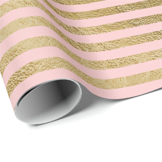 Papel De Presente Linhas Douradas Rosa Clássica - Stripes Paris (Ponta do rolo)