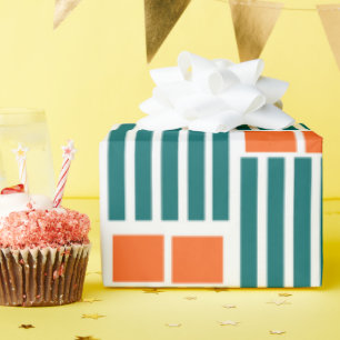 Papel De Presente Linhas e Caixas Laranja e Turquesa
