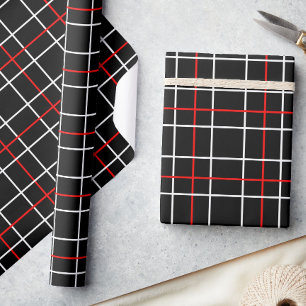 Papel De Presente Linhas Gráficas Vermelhas e Brancas com Design Xad