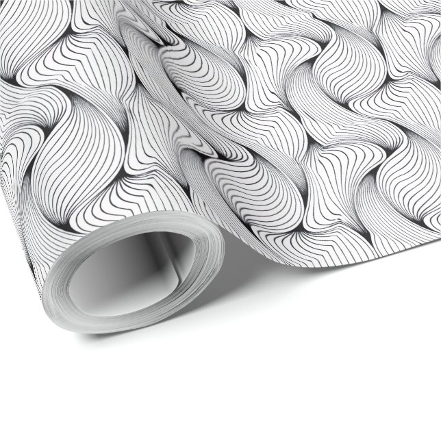Papel De Presente Linhas Intertecidas Brancas e Pretas (Ponta do rolo)