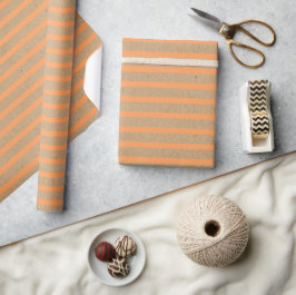 Papel De Presente Linhas Laranja de Verão em Kraft Marrom Rústico Fa
