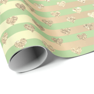 Papel De Presente Linhas Linhas Douradas de Coração de Cor Verde