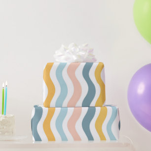 Papel De Presente Linhas Onduladas Pastel
