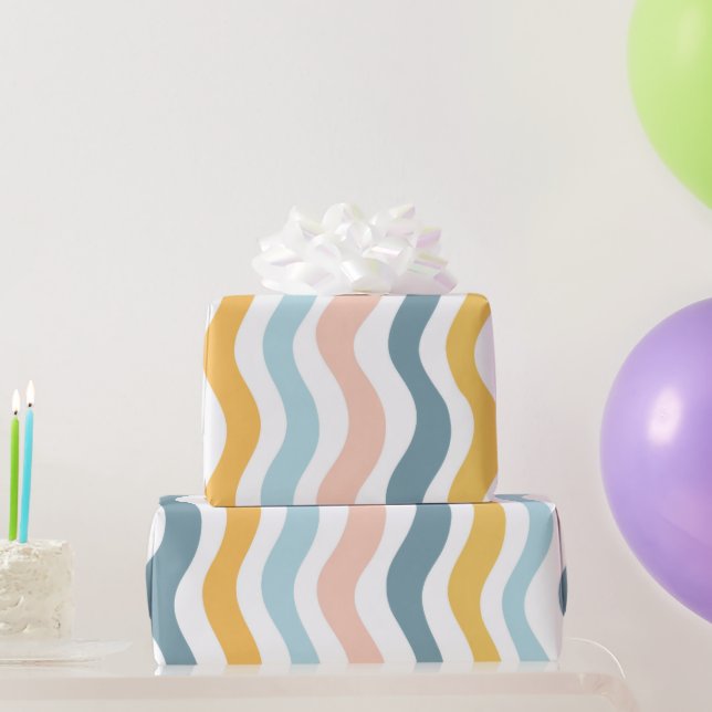 Papel De Presente Linhas Onduladas Pastel (Presentes para festas)