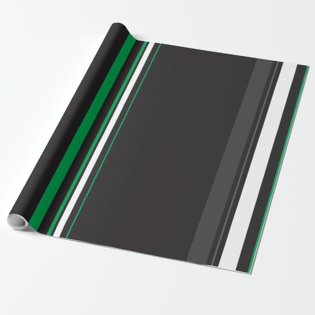 Papel De Presente Linhas planas limpas na moda preto e verde (Desenrolado)