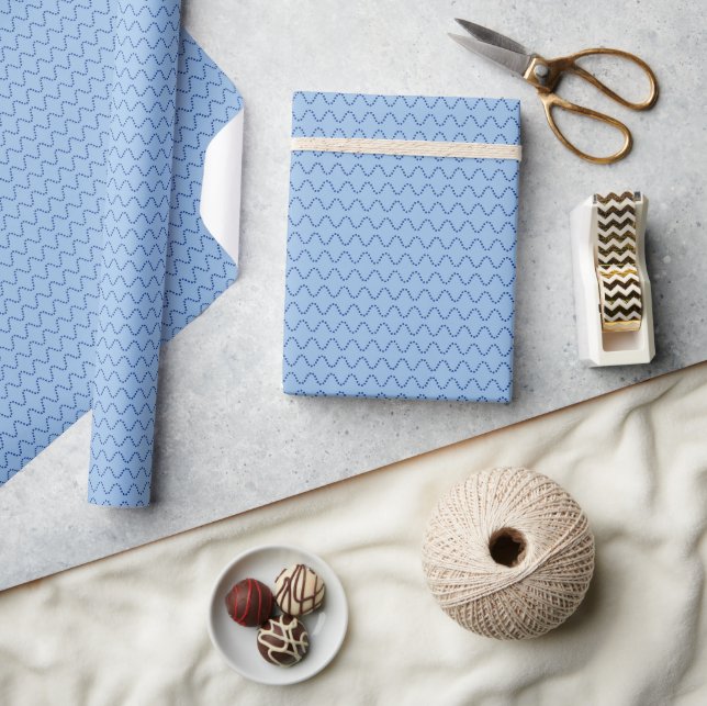 Papel De Presente Linhas Pontilhadas Onduladas Azuis Escuras em Azul (Artesanato)