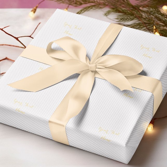 Papel De Presente Linhas Pretas e Brancas Modernas com Texto Falso D (Modern Black and White Lines Custom Faux Gold Text Wrapping Paper)