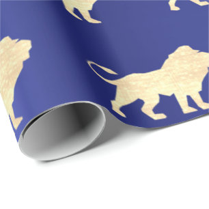 Papel De Presente Lions Foxier Dourado Glam VIP Metálico Azul Sapphi