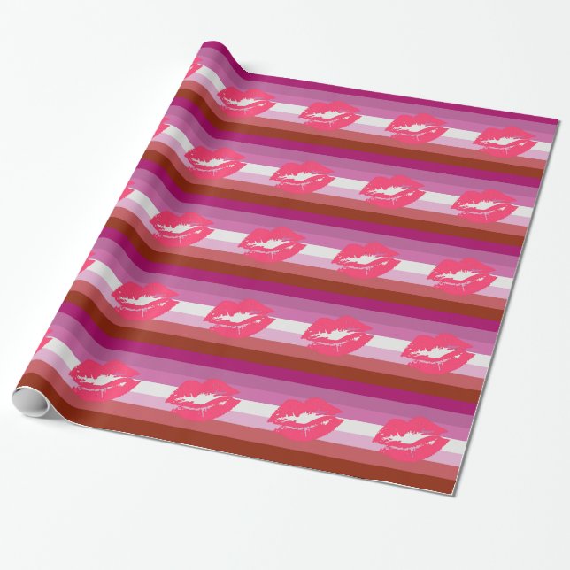 PAPEL DE PRESENTE LIPSTICK LESBIAN PRIDE FLAG STRIPES DESIGN - 2014 (Desenrolado)