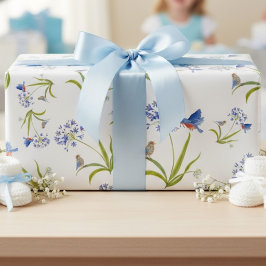 Papel De Presente Lírio Africano com Mãe e Filhote de Pássaro Azul