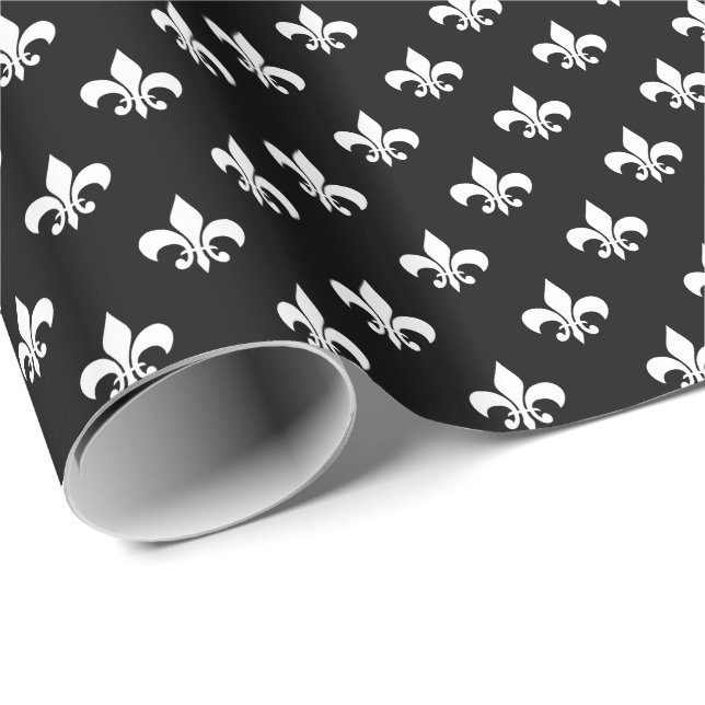 Papel De Presente Lírio Branco sobre Preto (Ponta do rolo)