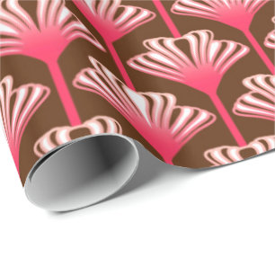 Papel De Presente Lírio do art deco, Brown escuro e rosa do coral