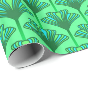 Papel De Presente Lírio do art deco, verde de jade e turquesa