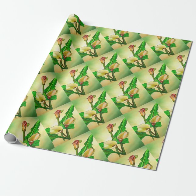 Papel De Presente Lírios Calla Contra Ombro Verde (Desenrolado)