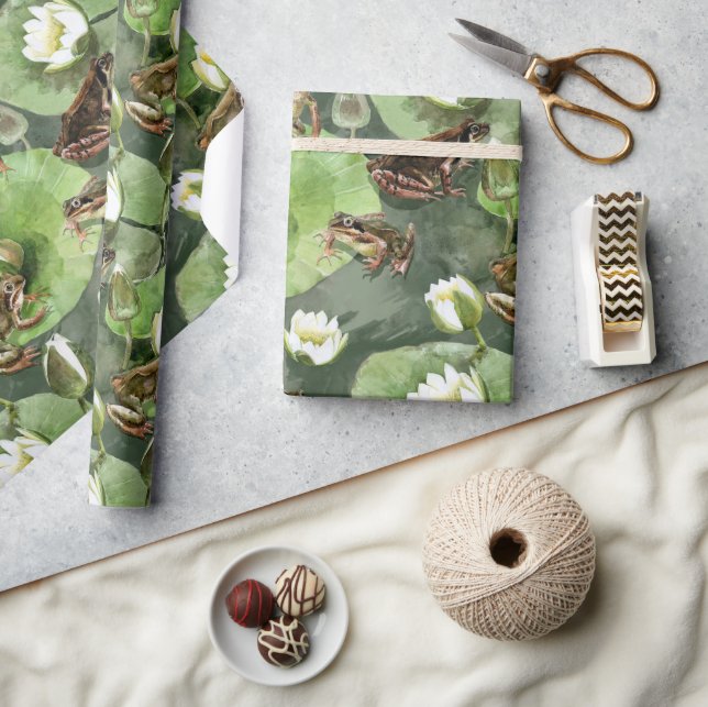 Papel De Presente Lírios de água sapo verde e branca (Artesanato)