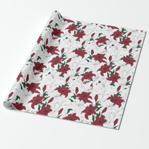Papel De Presente Lírios de Natal Vermelho e Branco