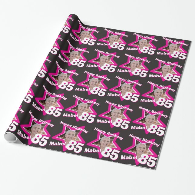 Papel De Presente Lista negra cor-de-rosa com foto de 85 anos (Desenrolado)