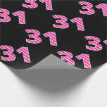 Papel De Presente Lista Rosa 31 Evento # (Aniversário, Aniversário)<br><div class="desc">Este design de papel de embrulho divertido apresenta o número "31" com um padrão cor-de-rosa escuro e rosa claro striped, sobre um fundo preto. Um papel de embrulho como este pode ser usado ao embrulhar presentes que são dados a alguém que comemora seu 31º aniversário, ou a um casal que...</div>