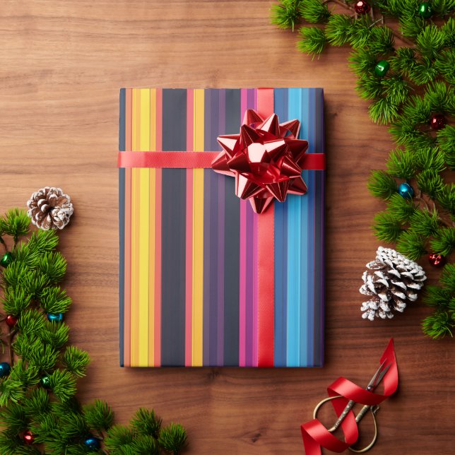 Papel De Presente Listra Abstrata Moderna Multicor Vibrante (Presente de Natal)