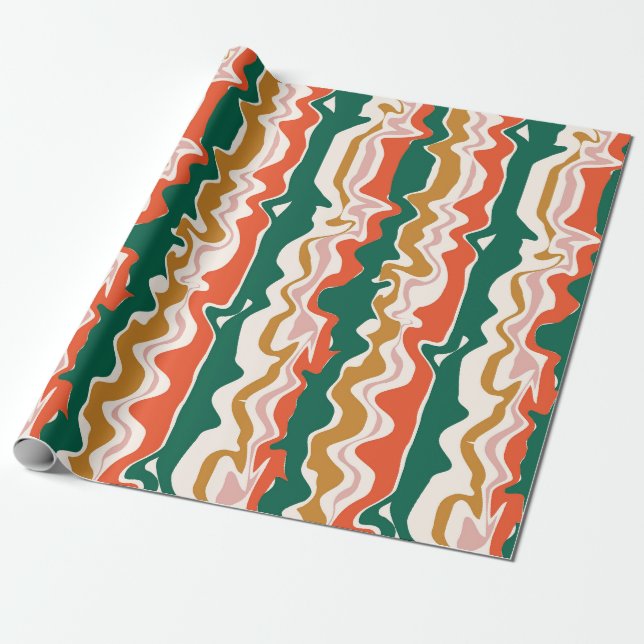 Papel De Presente Listra Abstrata Ondulada Festiva Retro (Desenrolado)