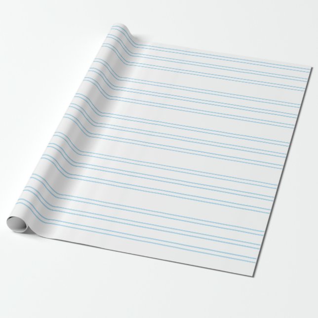 Papel De Presente Listra azul macia no branco, envoltório de (Desenrolado)
