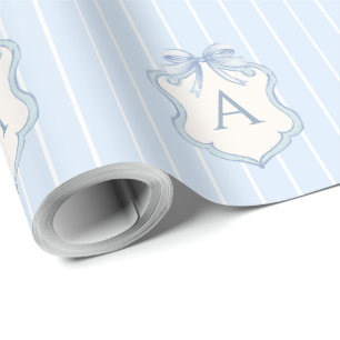 Papel De Presente Listra Azul Monograma para Festa de Aniversário de