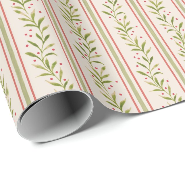Papel De Presente Listra Botânica Pintada (Ponta do rolo)