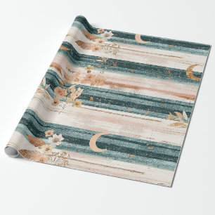 Papel De Presente Listra Celestial Boho em Verde Água para Espíritos