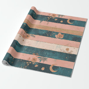 Papel De Presente Listra Celestial Teal e Argila com Detalhes Tribai