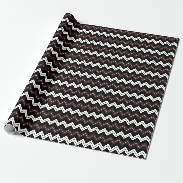Papel De Presente Listra Chevron Preto Branco Marrom  (Desenrolado)