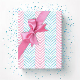 Papel De Presente Listra Chevron Zeta em Rosa e Aqua