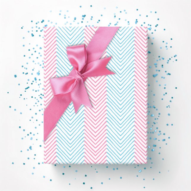Papel De Presente Listra Chevron Zeta em Rosa e Aqua (Criador carregado)