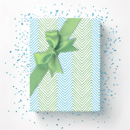 Papel De Presente Listra Chevron Zeta em Verde e Aqua