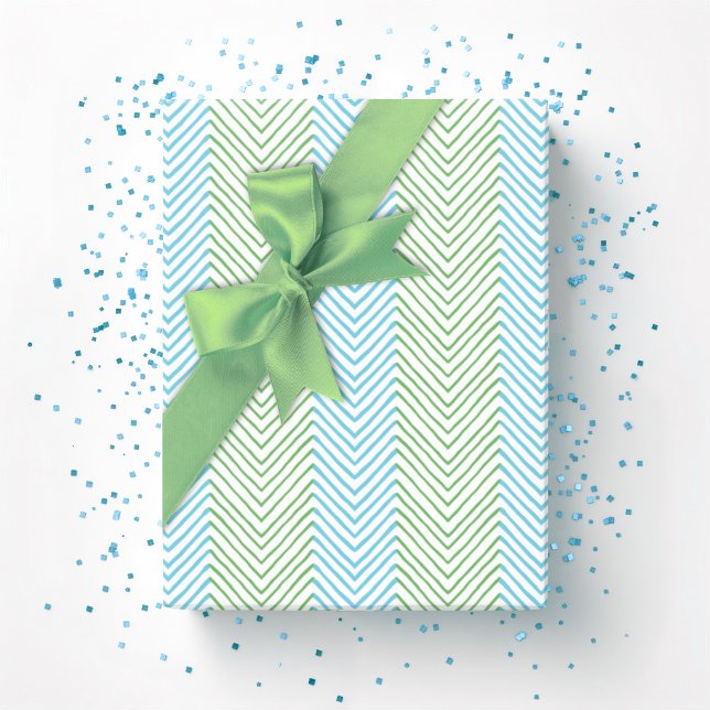Papel De Presente Listra Chevron Zeta em Verde e Aqua (Criador carregado)