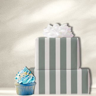 Papel De Presente Listra de Aniversário Verde Sage Cabana Preppy de 