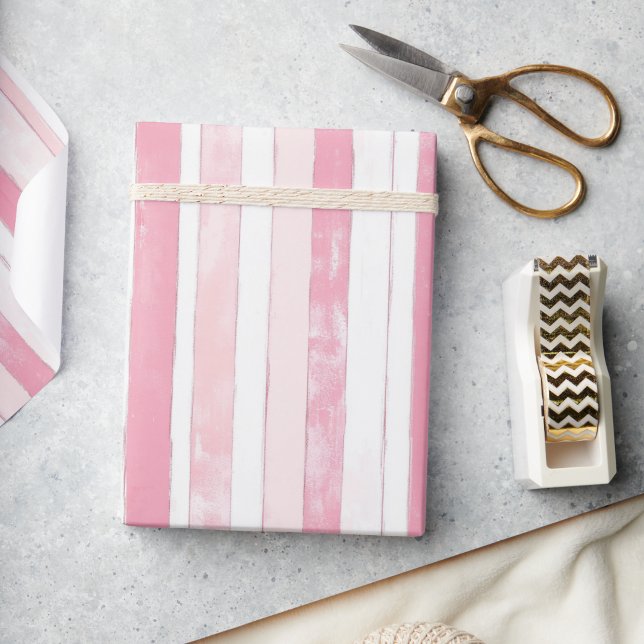 Papel De Presente Listra de Aquarela Rosa (Pink Watercolor Stripe Wrapping Paper)