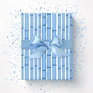 Papel De Presente Listra de Bambu Bambooey em Porcelana Azul