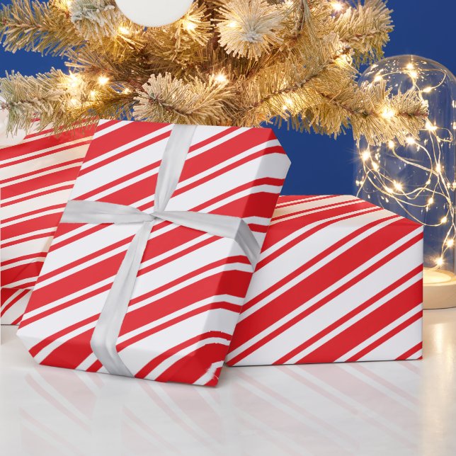 Papel De Presente Listra de Bastão de Natal Vermelho Tradicional (Feriados)