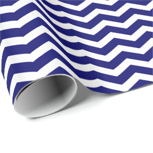 Papel De Presente Listra de Chevron Azul Marinho e Branco