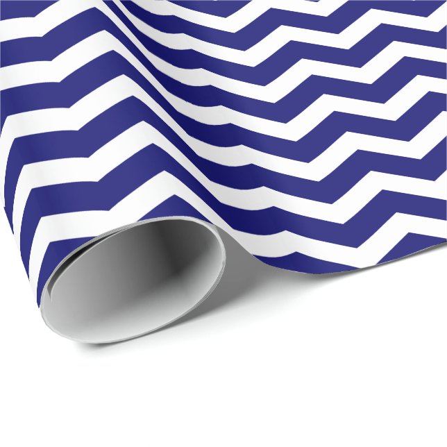 Papel De Presente Listra de Chevron Azul Marinho e Branco (Ponta do rolo)