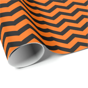 Papel De Presente Listra de Chevron Laranja e Preto de Halloween