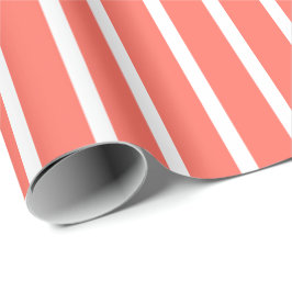 Papel De Presente Listra de Coral e Branco