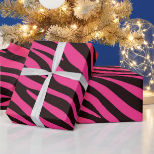 Papel De Presente Listra de Zebra Laranja e Rosa Vibrante