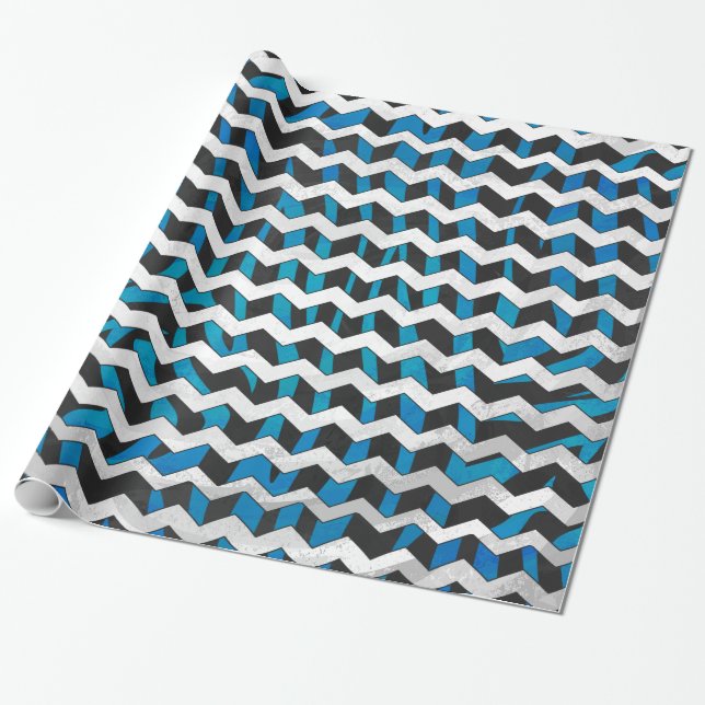 Papel De Presente Listra de Zebra Preta e Azul (Desenrolado)