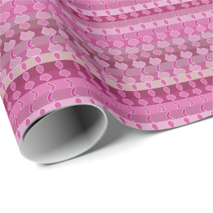 Papel De Presente Listra Floral Rosa