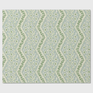 Papel De Presente Listra Floral Verde e Espuma do Mar, Vinha em Zigu