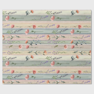 Papel De Presente Listra Floral Vintage