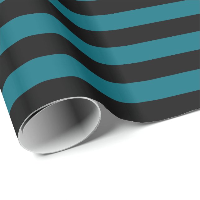 Papel De Presente Listra Horizontal Azul Turquesa e Preto (Ponta do rolo)