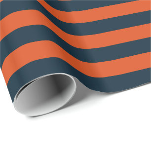 Papel De Presente Listra Horizontal Laranja e Azul Marinho