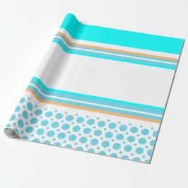 Papel De Presente Listra Laranja Água Azul Festa